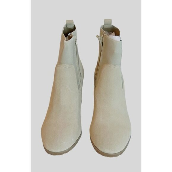 Violet & Red Loaded Suede Knit Cuff Heel Bootie Boot Zip Tan Size 7.5 NWT - Picture 3 of 8